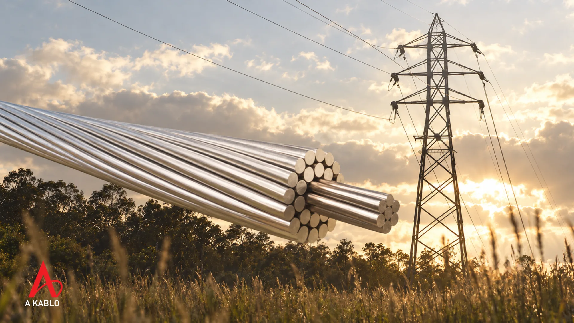Gün batımında enerji iletkenleri